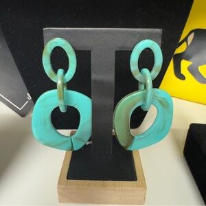 Turquoise Resin Dangle Earrings, Geometric Statement Earrings, Boho Jewelry